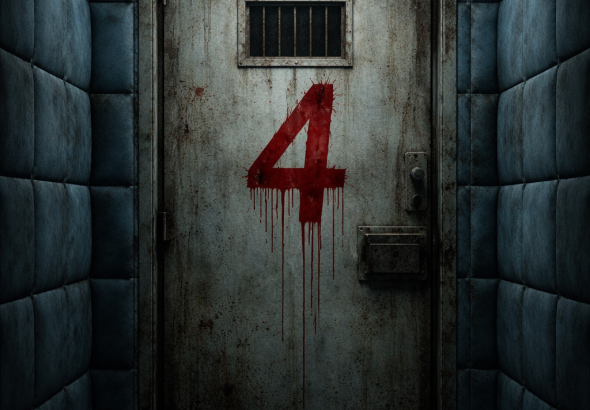 Bloodstained door in abandoned asylum