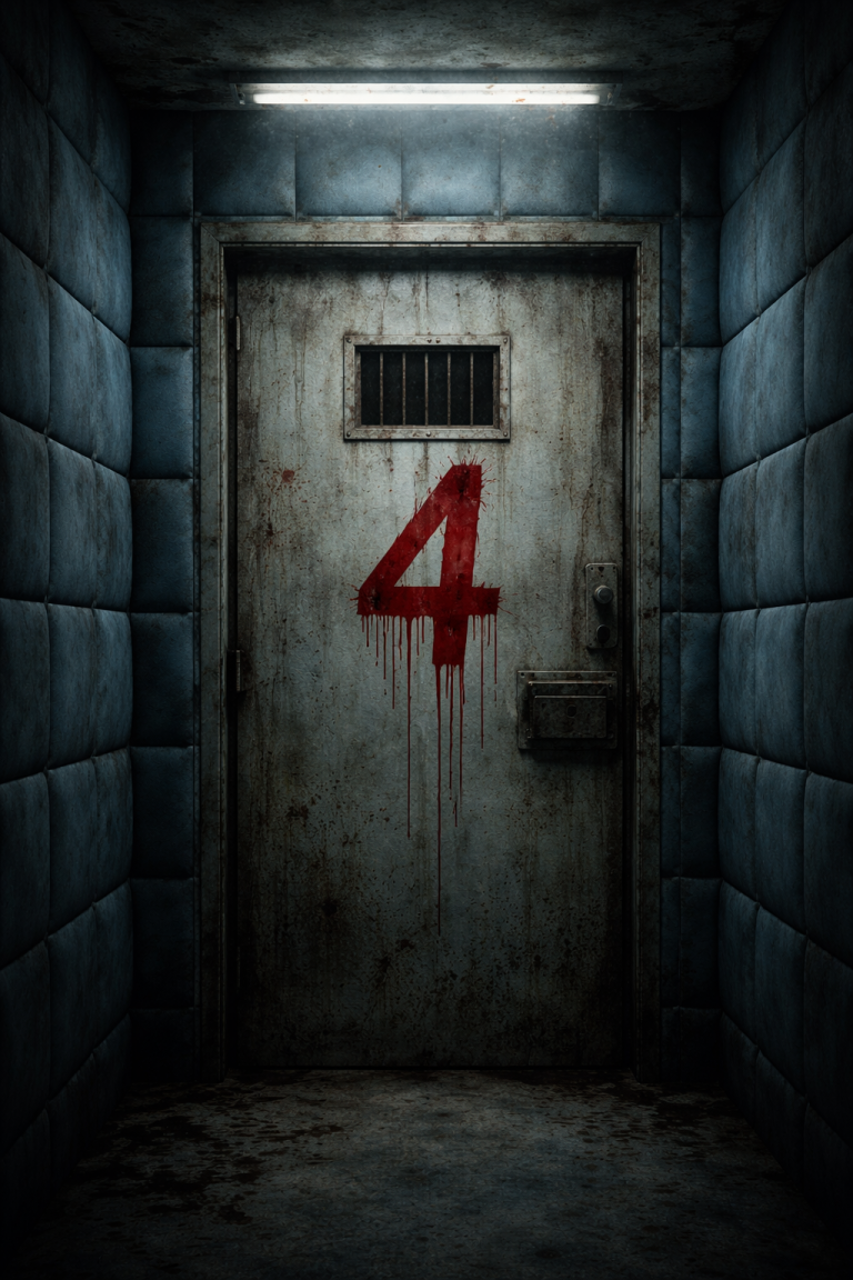 Bloodstained door in abandoned asylum